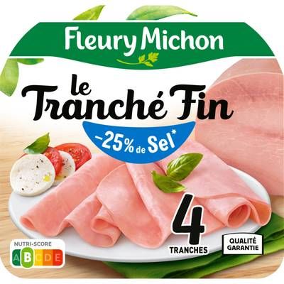 Fleury Michon Jambon le Tranché Fin Taux de Sel Réduit, 4 tranches - 120g