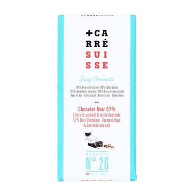 Carré Suisse Tabelette Chocolat Noir 57% Pépites de Caramel et Sel de Guérande, 100g