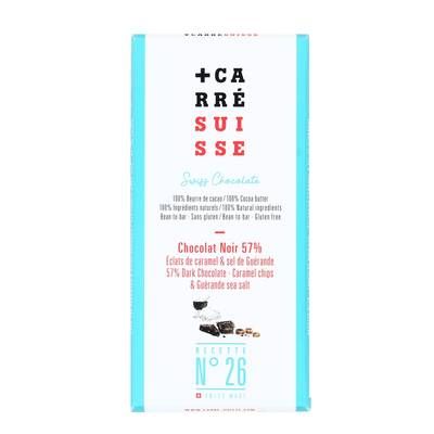 Carré Suisse Tabelette Chocolat Noir 57% Pépites de Caramel et Sel de Guérande, 100g
