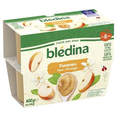Blédina Pommes Fleur d'Oranger Coupelle Bébé Dès 8 mois, 4x100g