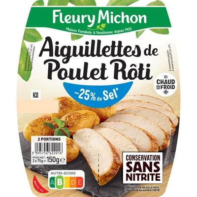 Fleury Michon Aiguillettes de Poulet Rôti Taux de Sel Réduit, 2x75g