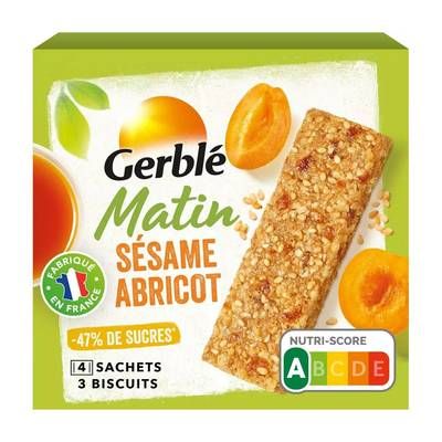 Gerblé Barres Petit dejeuner sésame abricot -47% de sucres en moins, 120g