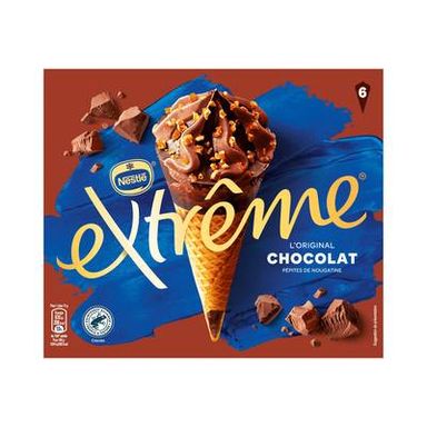 Extrême Cônes glacés chocolat et pépites de nougatine, 6 cônes - 426g