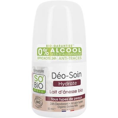 SO'BIO ETIC Déo-soin rechargeable hydrate, Lait d'Anesse bio, 50ml