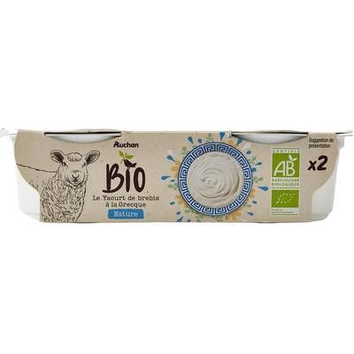Auchan BIO Yaourt à la grecque au lait de brebis nature bio, 2x150g