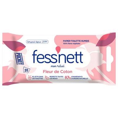 Fess'Nett Papier toilette humide fleur de coton, 20 lingettes