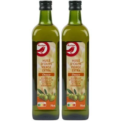 Auchan Huile d'Olive Vierge Extra Douce, Lot de 2x75cl