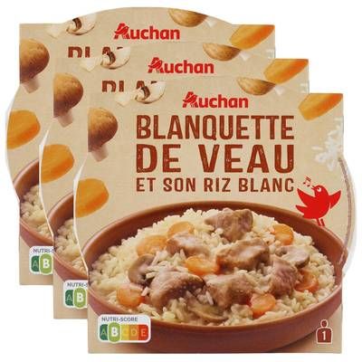 Auchan Blanquette de veau et riz micro-ondes, Lot de 3x300g