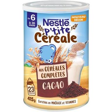 Nestlé - P'tite Céréale Céréales Complètes et Cacao Bébé Dès 6 Mois, 415g