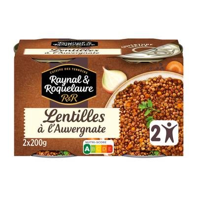 Raynal et Roquelaure Lentilles Cuisinées à l'Auvergnate, 2x200g