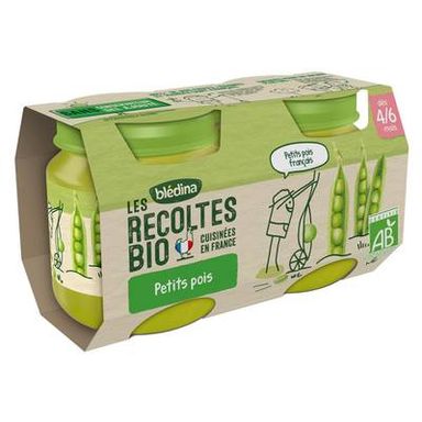 Blédina - Les Récoltes Bio Petits Pois Bio Pot Bébé Dès 4/6 mois, 2x130g