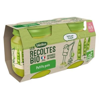 Blédina - Les Récoltes Bio Petits Pois Bio Pot Bébé Dès 4/6 mois, 2x130g