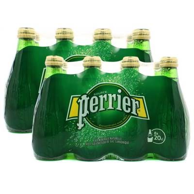 Perrier Eau gazeuse minérale naturelle, bouteille en verre, Lot de 2 - 8x20cl