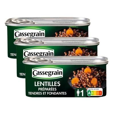 Cassegrain Lentilles préparées tendres et fondantes, Lot de 3x130g