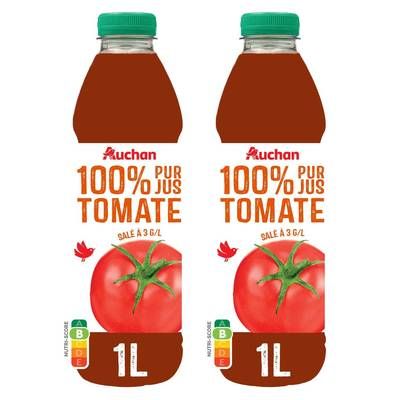 Auchan Pur jus de tomate, Lot de 2x1L