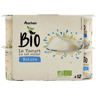 Auchan BIO Yaourt au lait entier nature bio, 12x125g