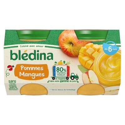 Blédina Pomme Mangue Pots Bébé dès 4 mois, 4x130g