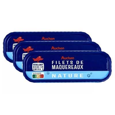 Auchan Filets de maquereaux nature, Lot de 3x110g