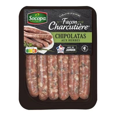 Socopa Chipolatas Supérieures aux Herbes Façon Charcutière avec du Jambon, 6x55g