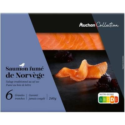Auchan Collection Saumon de Norvège Fumé au Bois de Hêtre, 6 tranches - 240g