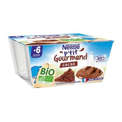 Nestlé - P'tit Gourmand Dessert Lacté Cacao Bio Coupelle Bébé Dès 6 mois, 4x90g