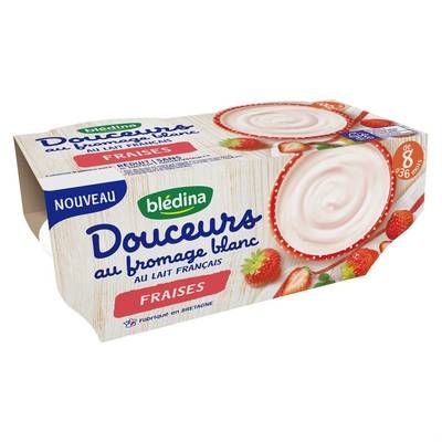 Blédina Dessert Lacté au fromage blanc et Fraise Coupelle Bébé Dès 8 mois, 4x100g
