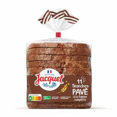 Jacquet Pain de Mie Pavé à la Farine Complète, 11 tranches - 350g