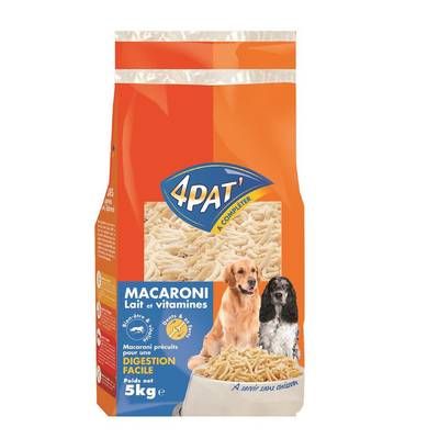 4 Pat Macaroni Précuit Lait et Vitamine pour Chien, 4kg
