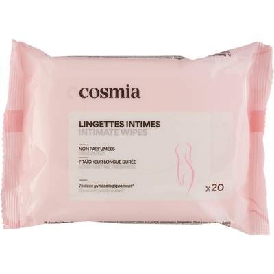 COSMIA Lingettes intimes non parfumées fraîcheur longue durée, 20 lingettes intime