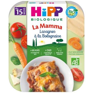 Hipp - La Mamma Lasagnes à la Bolognaise Bio Assiette Bébé Dès 15 mois, 250g