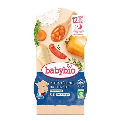 Babybio Tendresse de Légumes, Riz, Butternut Bio Bol Bébé Dès 12 mois, 2x200g