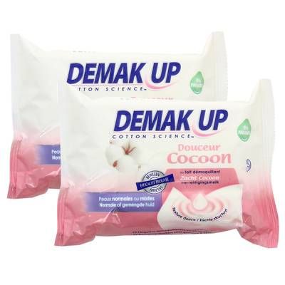 Demak Up Lingettes douceur coton peaux normales à mixtes, Lot de 2x25 lingettes