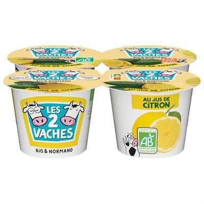 Les 2 Vaches Yaourt Bio au jus de citron, 4x115g