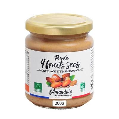 L'Amandaie Purée 4 fruits secs Bio - arachide toastée, noix de cajou, amande blanche et noisette toastée, 200g