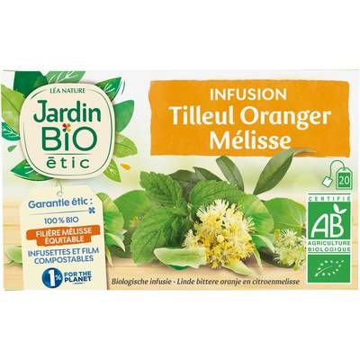 Jardin Bio Etic Infusion Tilleul Oranger Mélisse Bio - 20 sachets, 30g