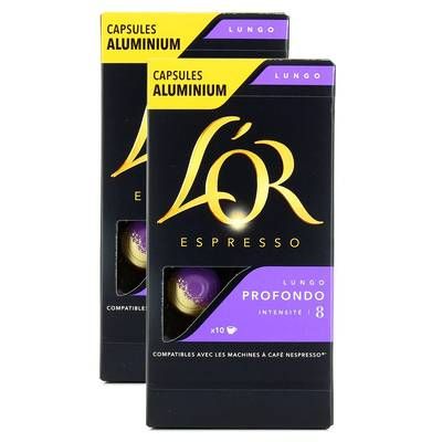 L'or Espresso Café Lungo profondo intensité 8, Lot de 2x10 capsules