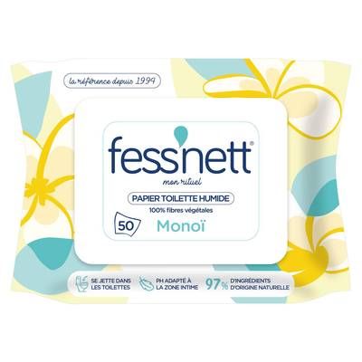 Fess'Nett Papier toilette humide au MonoÏ, 50 lingettes