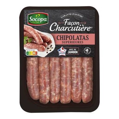 Socopa Chipolatas Supérieures Façon Charcutière avec du jambon, 6x55g