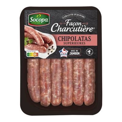Socopa Chipolatas Supérieures Façon Charcutière avec du jambon, 6x55g