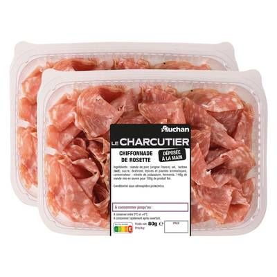 Auchan Le Charcutier Chiffonnade de Rosette, Lot de 2x80g