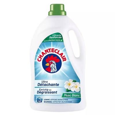 Chanteclair Lessive liquide ultra détachante enrichie au dégraissant musc blanc, 1800ml