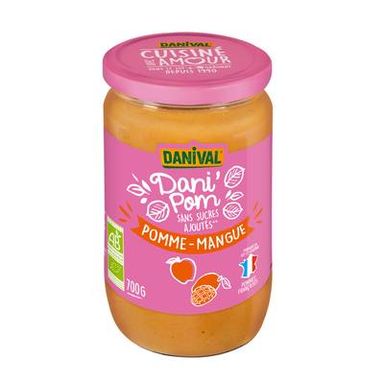 Danival Purée de pomme mangue bio sans sucre ajouté, 700g