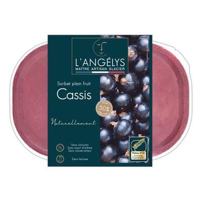 L'Angelys Sorbet artisanal plein fruit cassis 50%, 500g