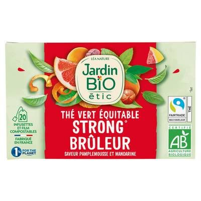 Jardin Bio Etic Thé Vert Strong Brûleur Saveur Pamplemousse Mandarine Bio - 20 sachets, 30g