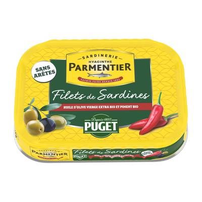 Parmentier Filets de Sardines Piments à l'Huile d'Olive Vierge Extra Bio Puget, 70g