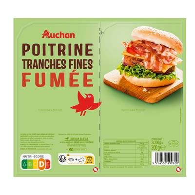 Auchan Poitrine Fumée Tranches Fines, 2x100g