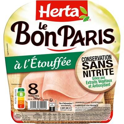 Herta Jambon Supérieur Le Bon Paris à l'Etouffé Conservation Sans Nitrite, 8 tranches - 280g