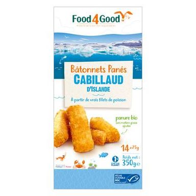 Food4Good Bâtonnets de cabillaud Pêche Française MSC, 14x25g