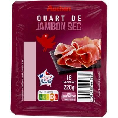 Auchan Quart de Jambon Sec Sans Conservateur 7 Mois d'âge, 18 tranches - 220g