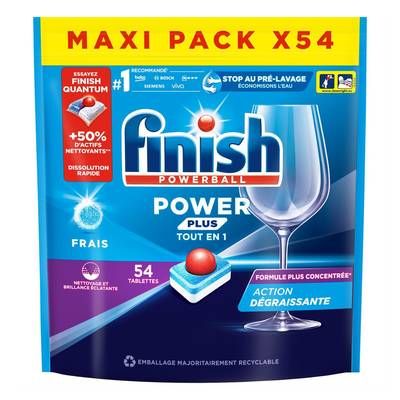 Finish Tablettes Lave-vaisselle Power Plus, 54 tablettes